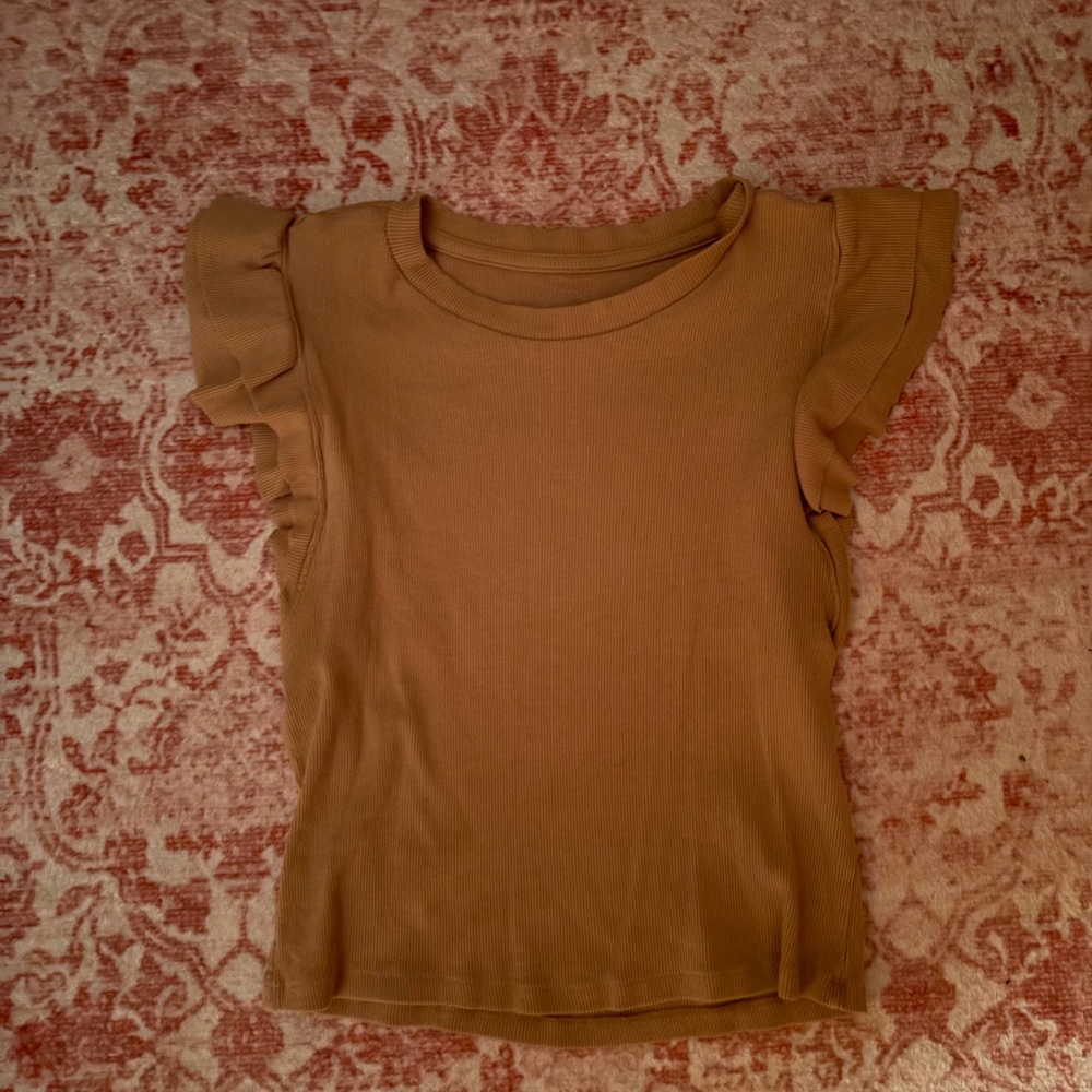 Ruffled Sleeve Tan Crop Top